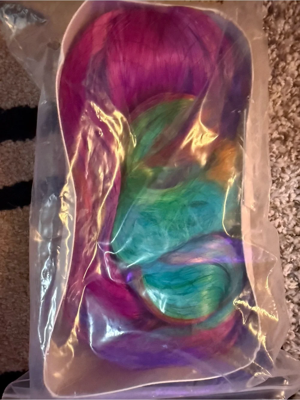 Vibrant Multi-Color Long Women’s Wig - Fuchsia, Blue & Teal